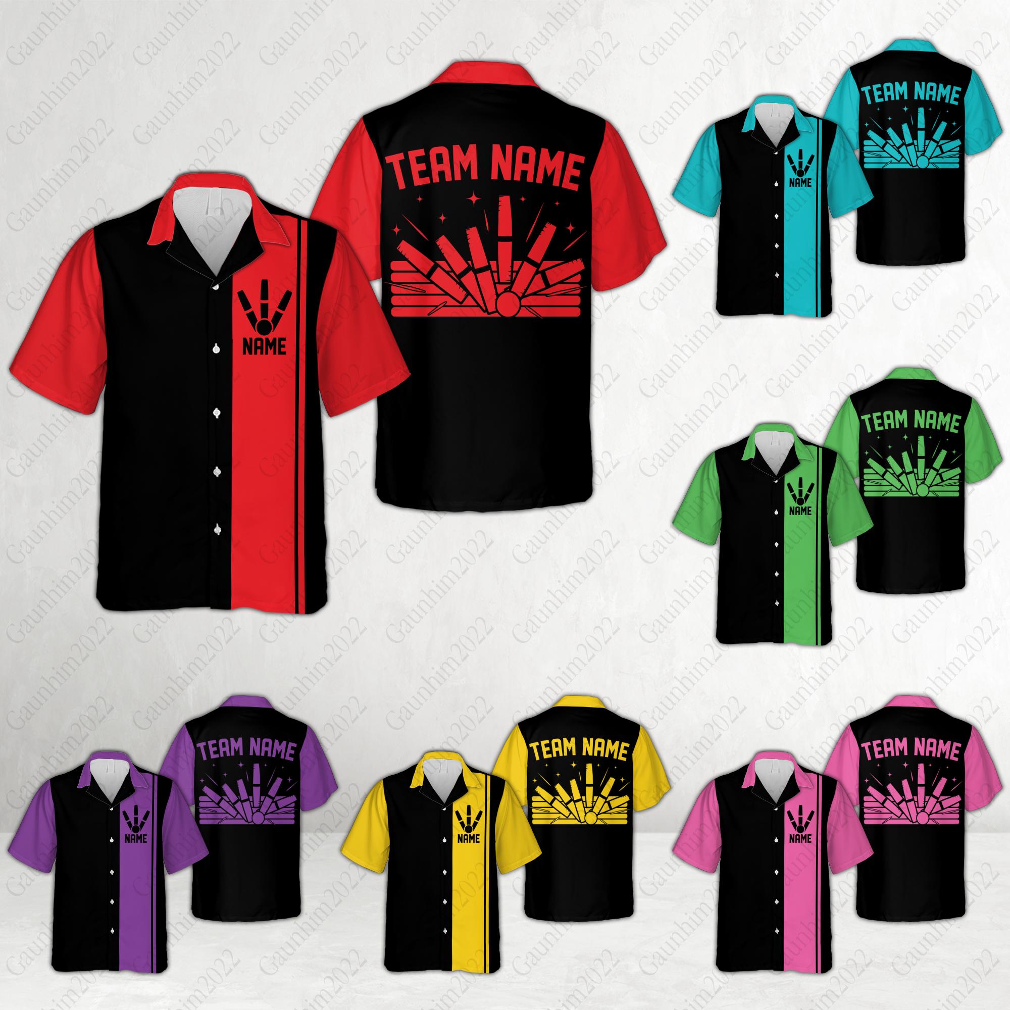 Personalized Retro Candlepin Bowling Hawaiian Shirt, Custom Name And Team Name Bowling Button Up Shirt, Vintage Candlepin Bowling Lover Gift