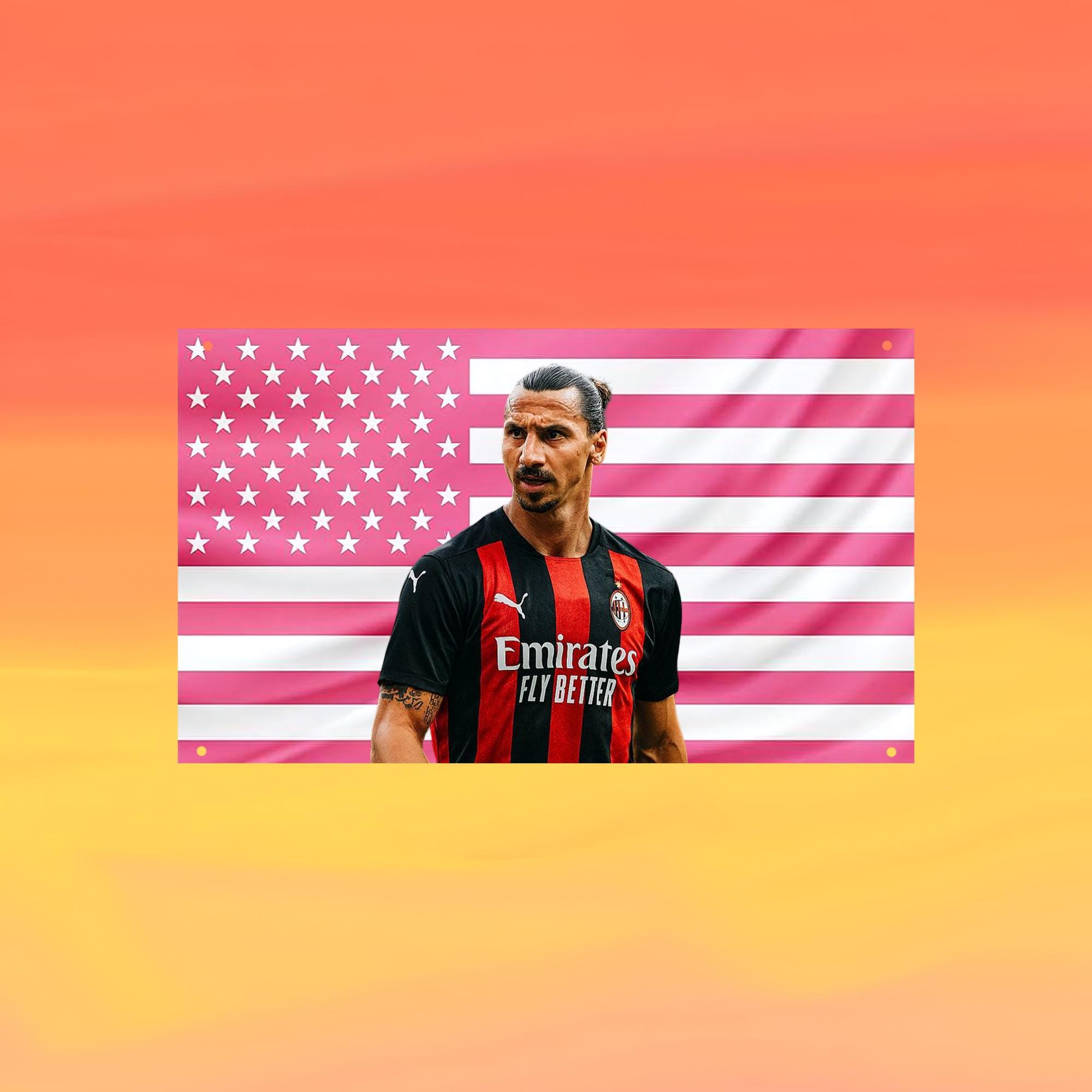 Zlatan Ibrahimovi Pink US Wall Tapestry Flag, Football Wall Art, Soccer Bedroom Decor, Sports Fan Banner