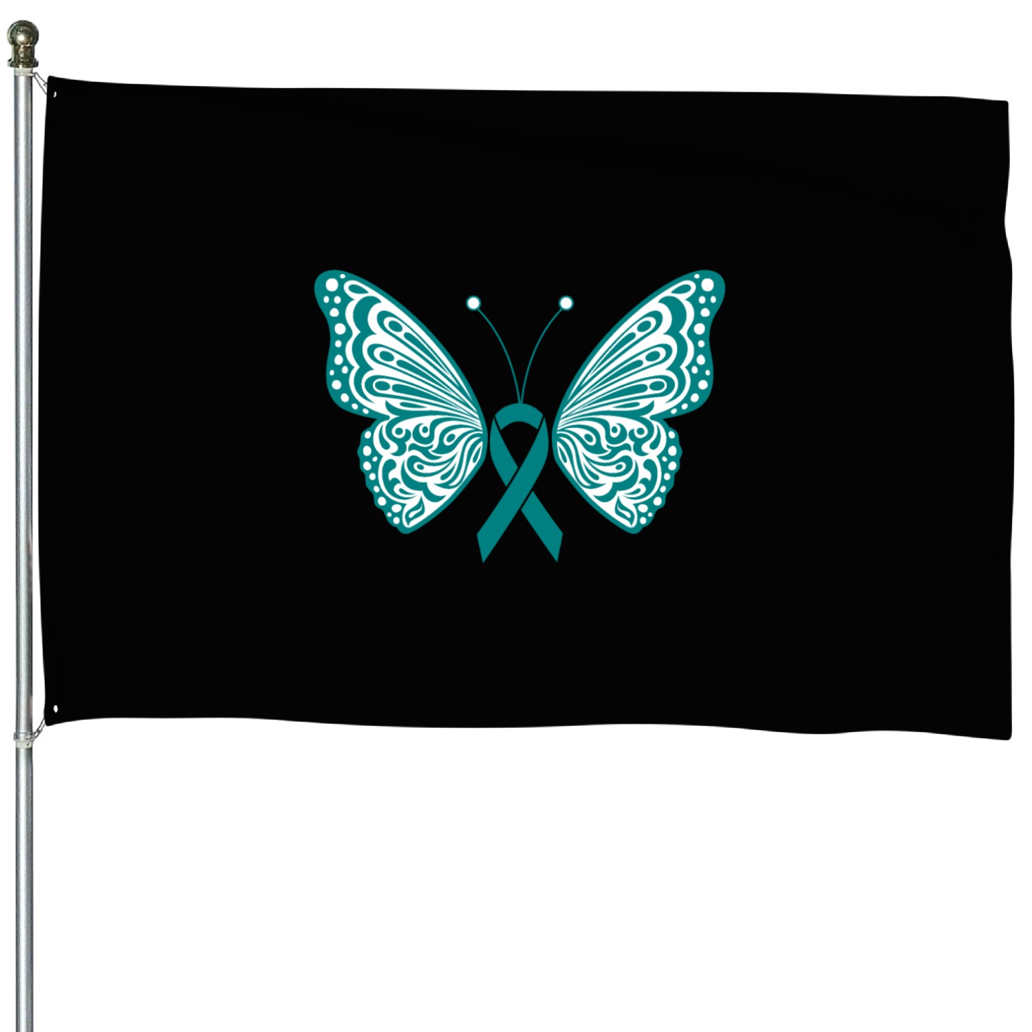 Ovarian Cancer Awareness Teal Ribbon Butterfly House Flags