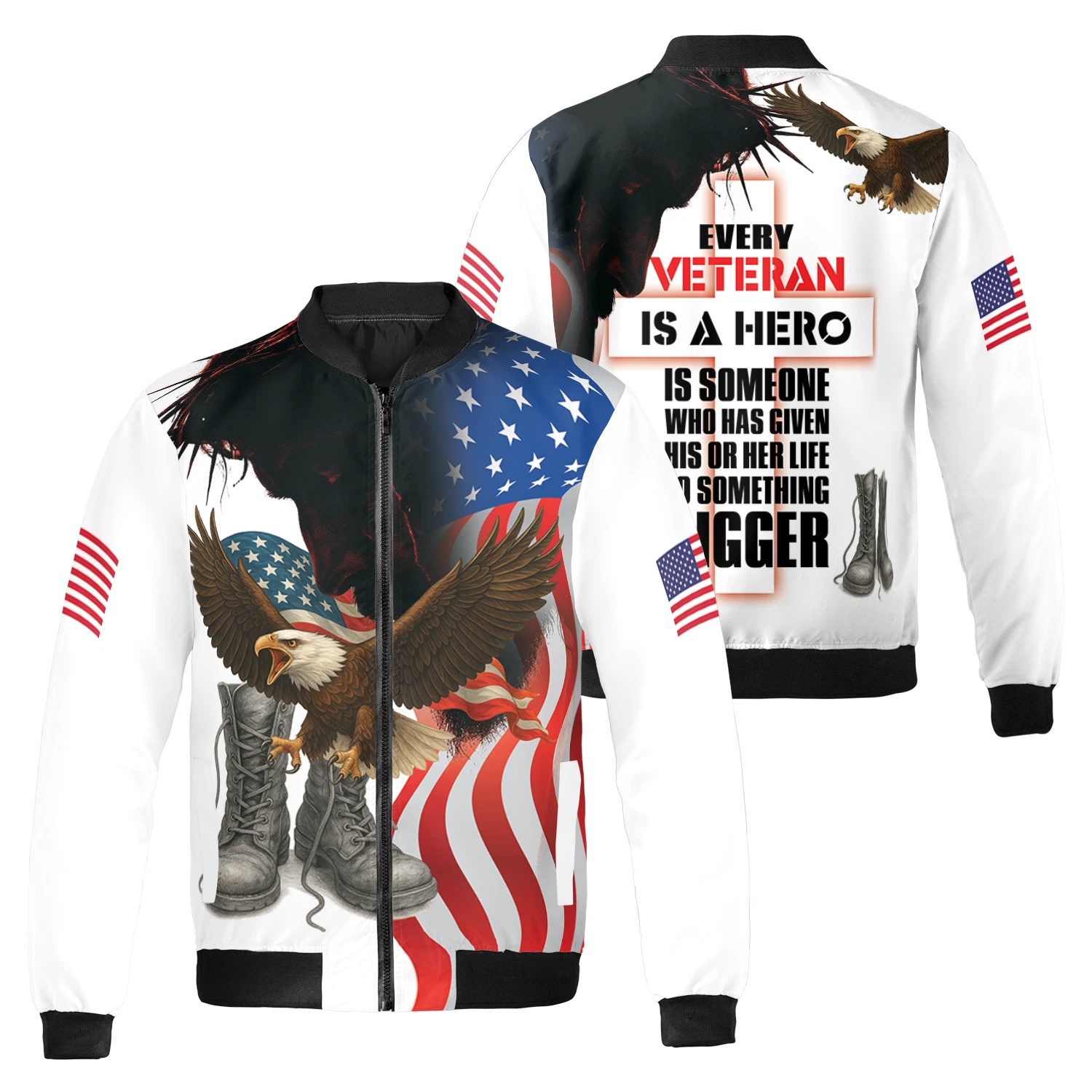 Every Veteran Is A Hero Eagle USA Flag Happy Veterens Day Bomber Jacket
