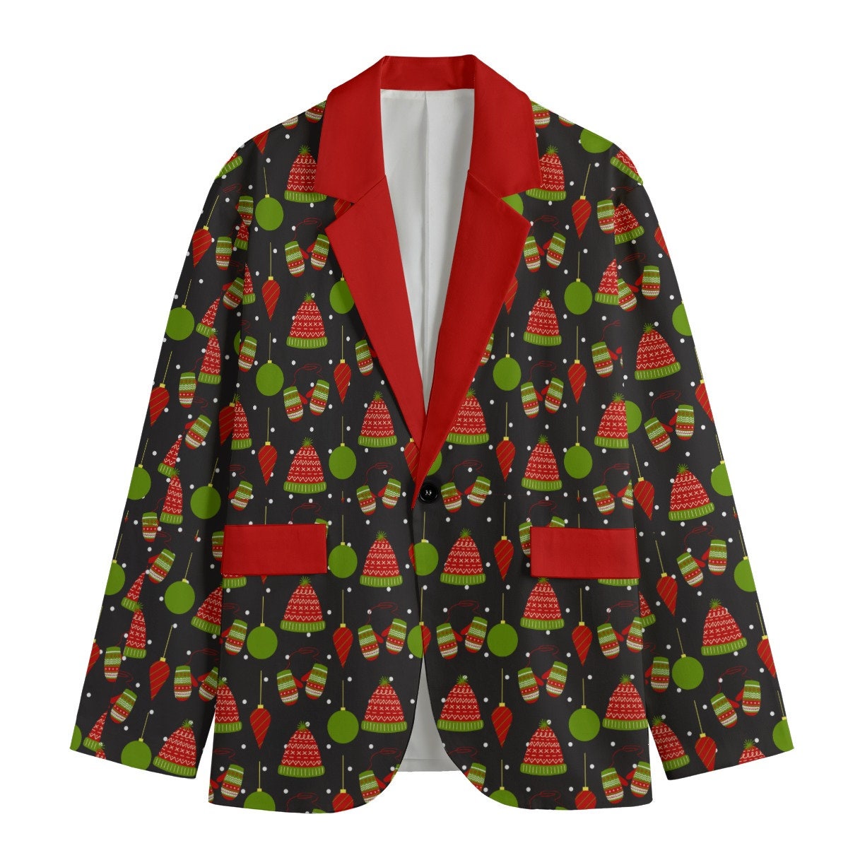 Hats and Mittens Christmas Blazer/Sports Coat - Red Lapel