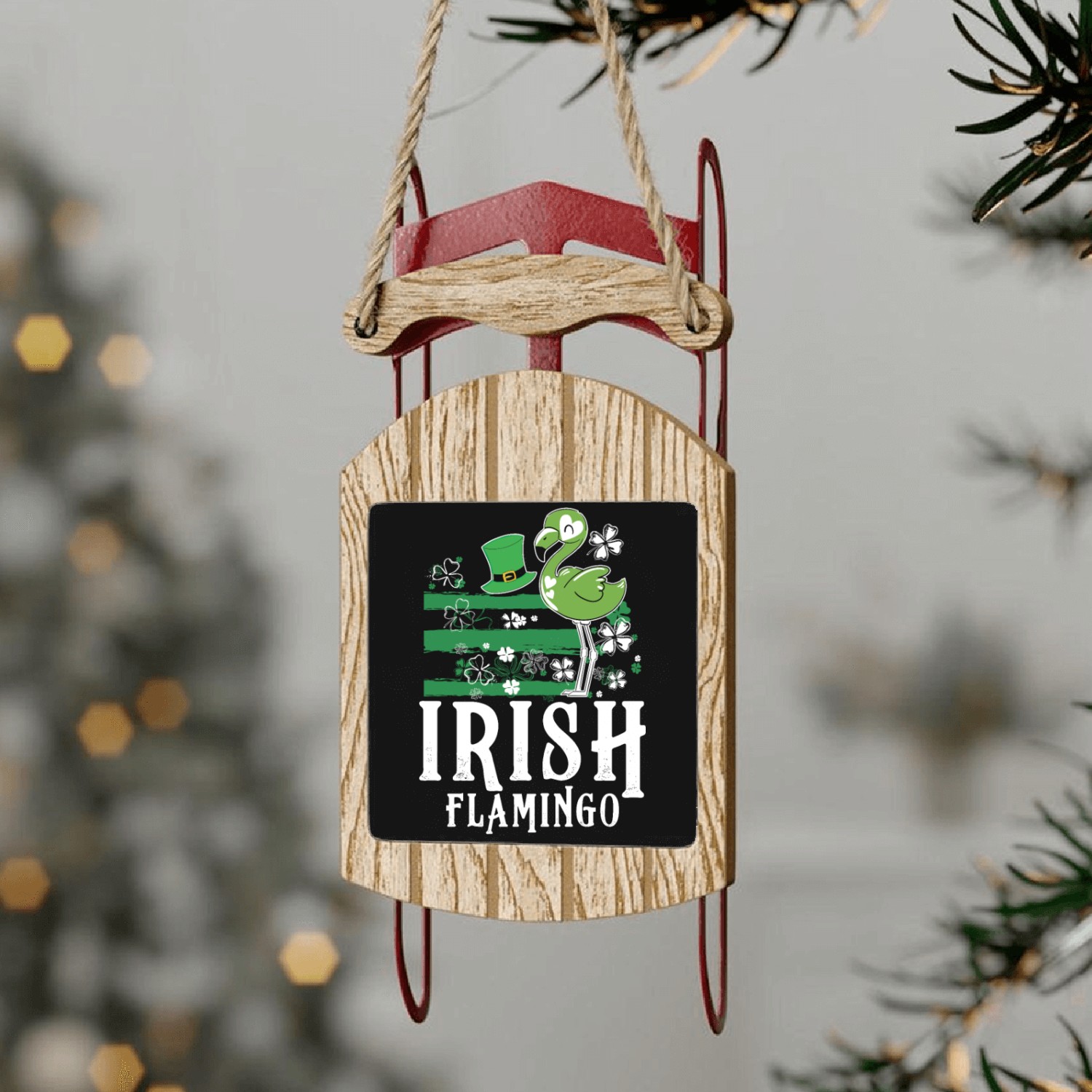 Irish flamingo Sled Ornaments