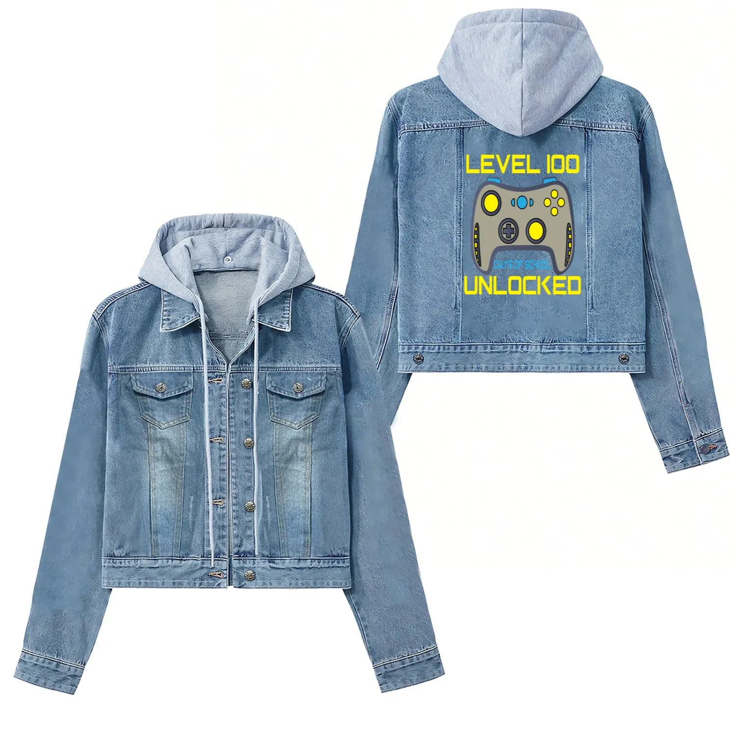 Level 100 completed 100 days of school unlocked Women's Denim Jackets