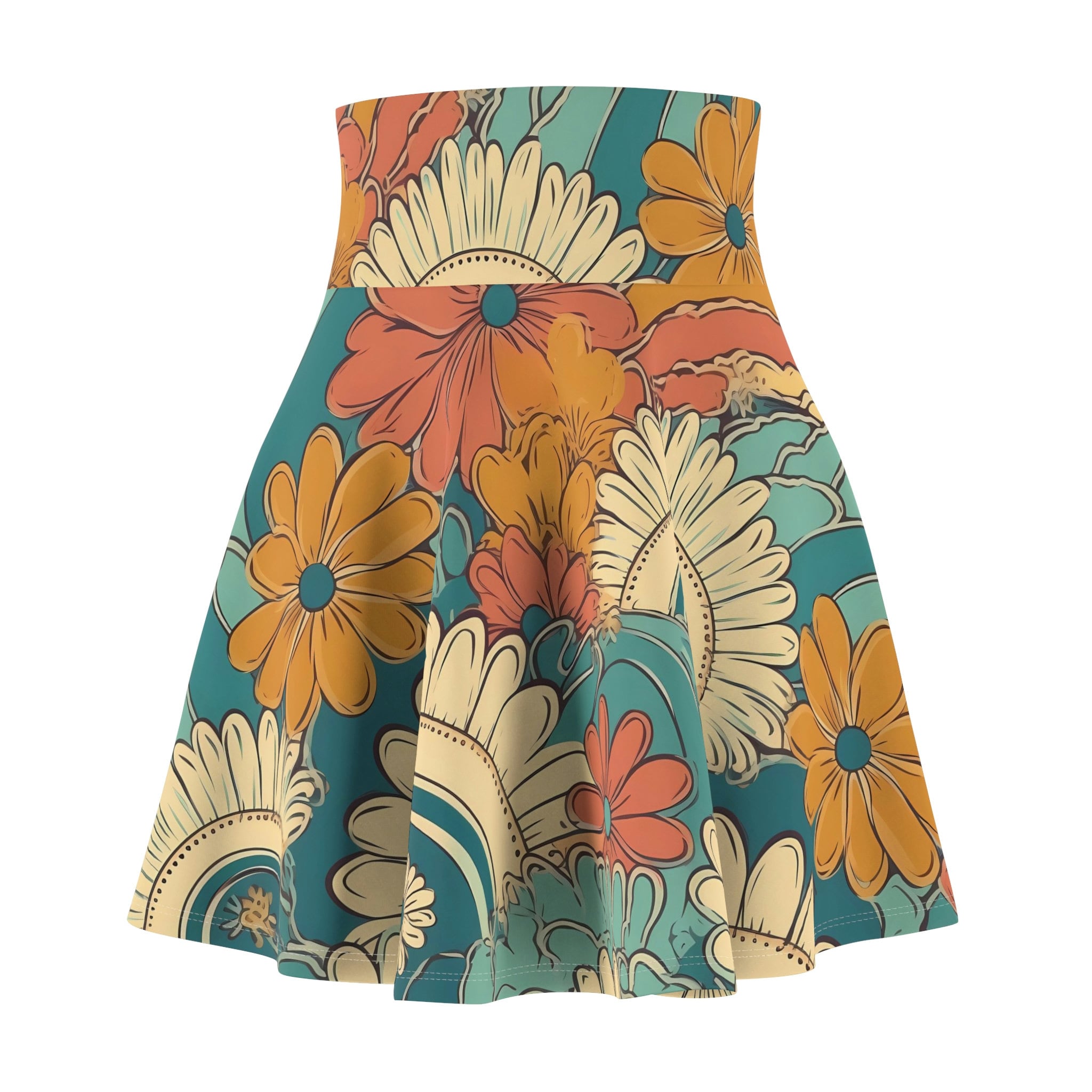 Boho Flower Skater Skirt, Women's Skater Skirt