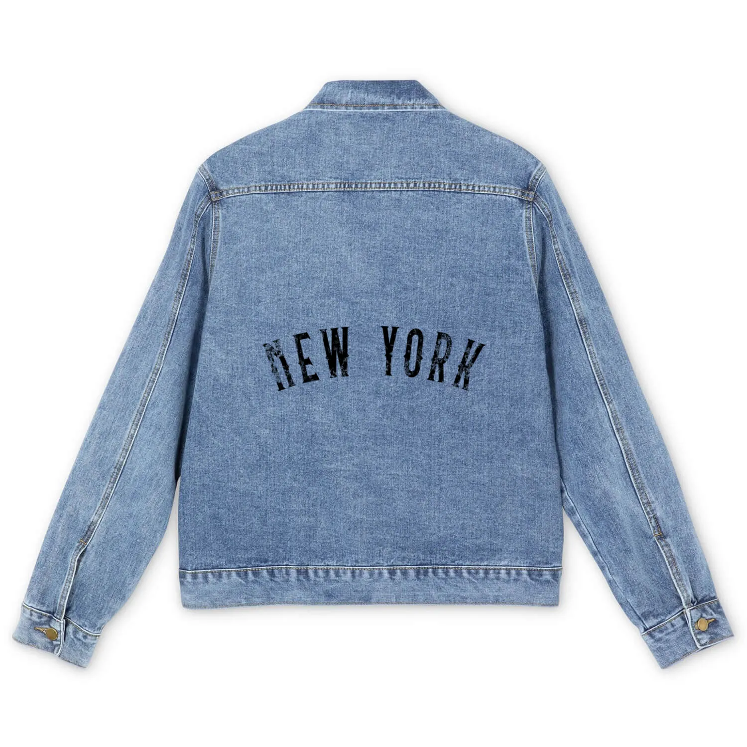 Vintage New York Distressed Black Text Men's Denim Jackets