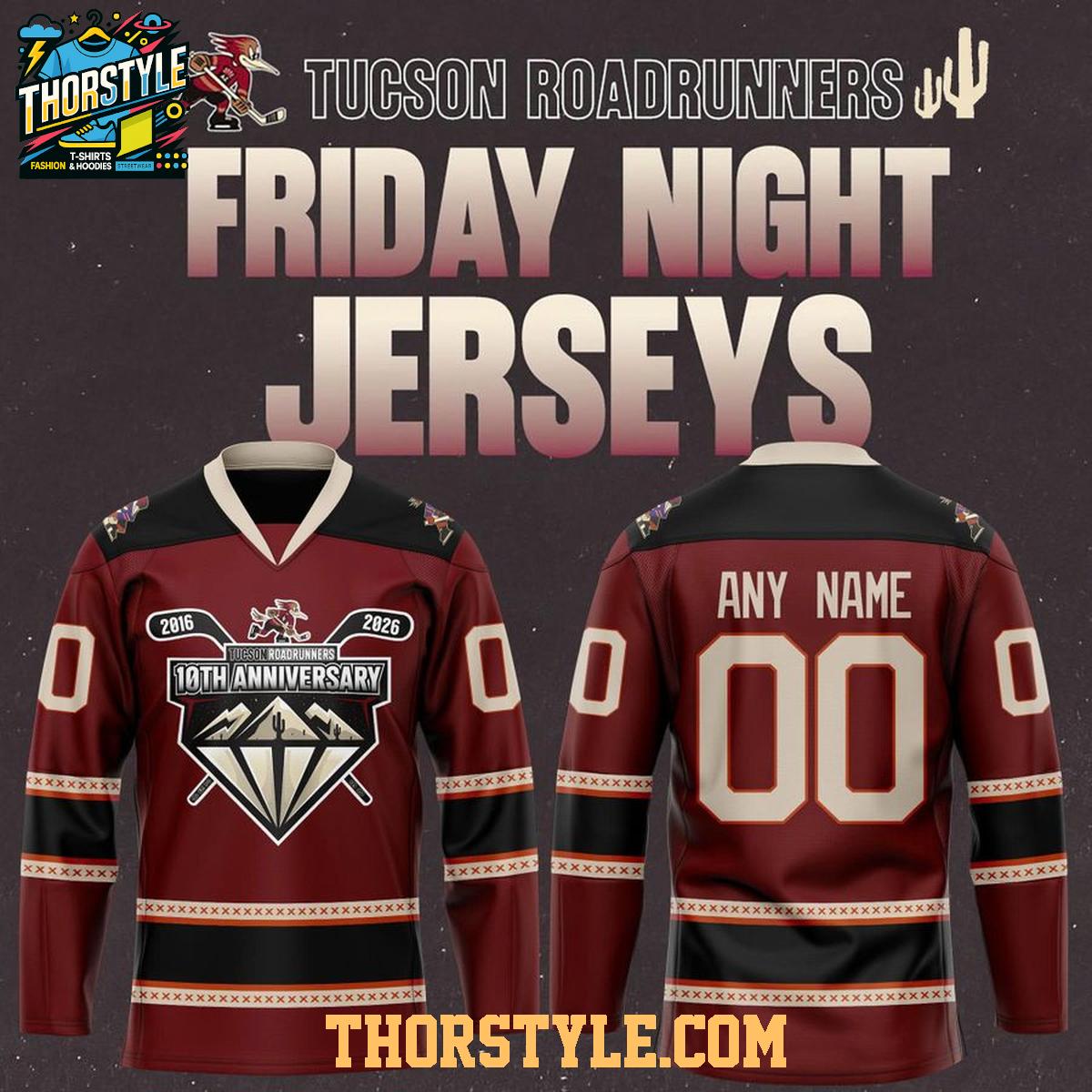 Tucson Roadrunners 10th Anniversary 2016-2026 Personalized Hockey Jersey