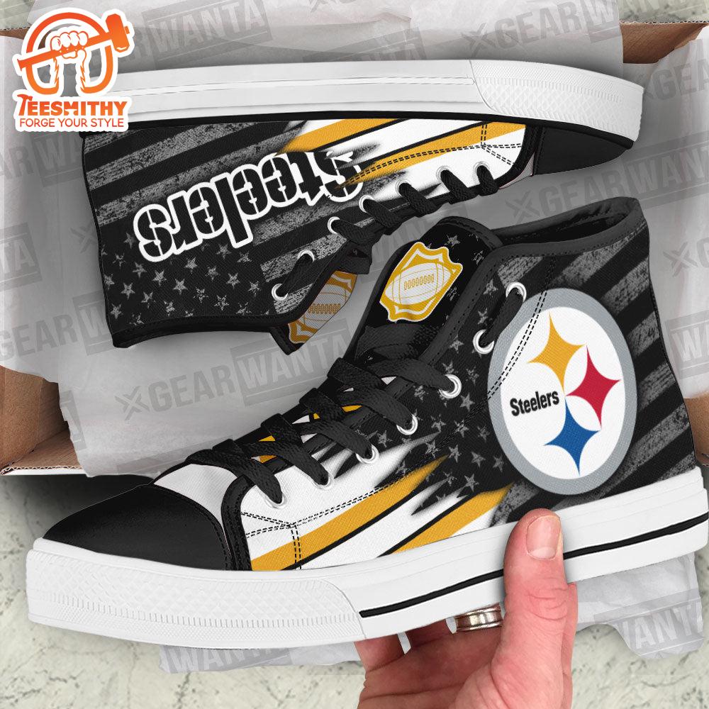 Pittsburgh Steeler High Top Shoes, American Flag Sneakers