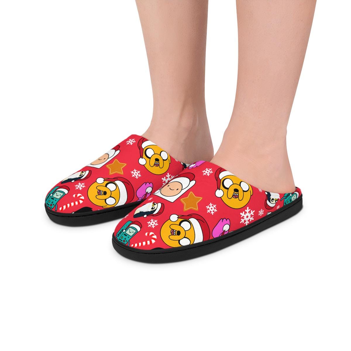 Adventure Time Christmas Slippers | Finn The Human Jake The Dog BMO Marceline Princess Bubblegum Merry Christmas Indoor Slippers Gift