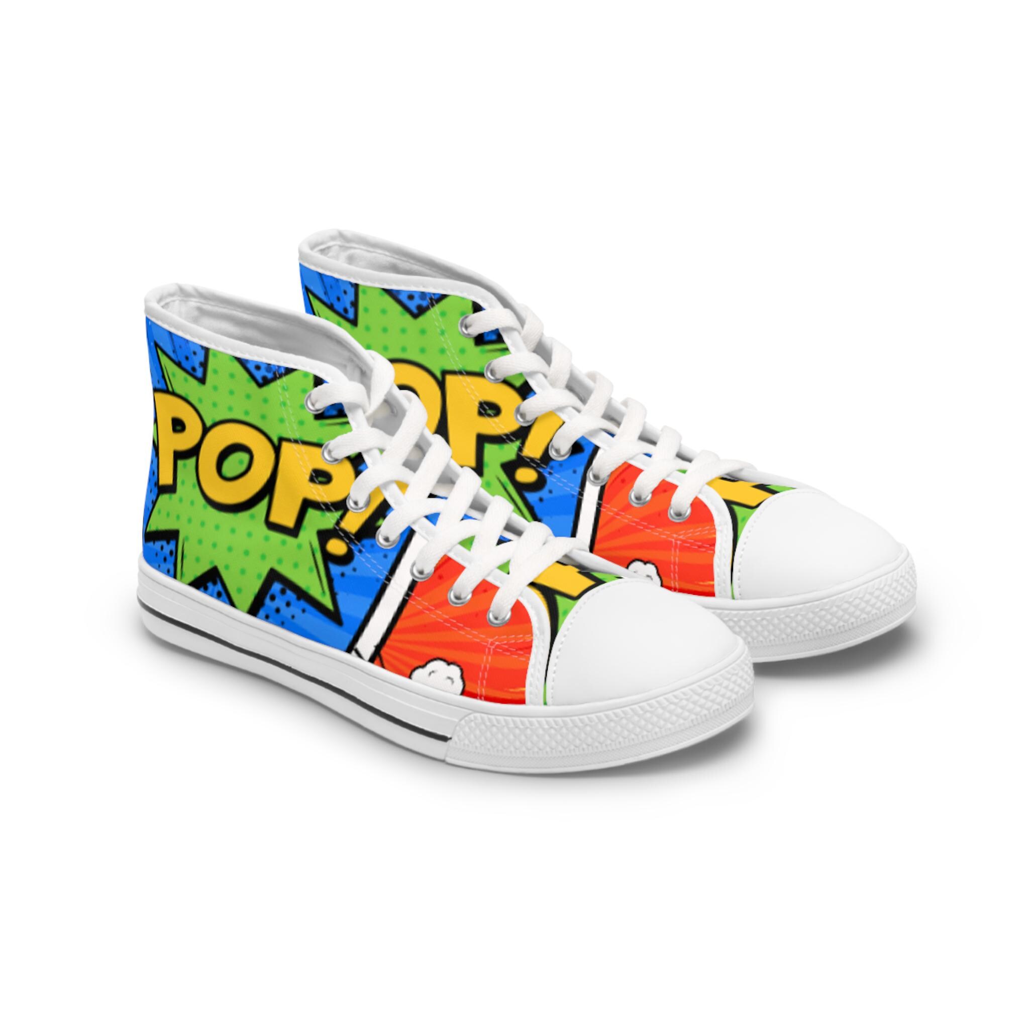 Pop Art Comic High Top Sneakers with Colorful Retro Graphic Design