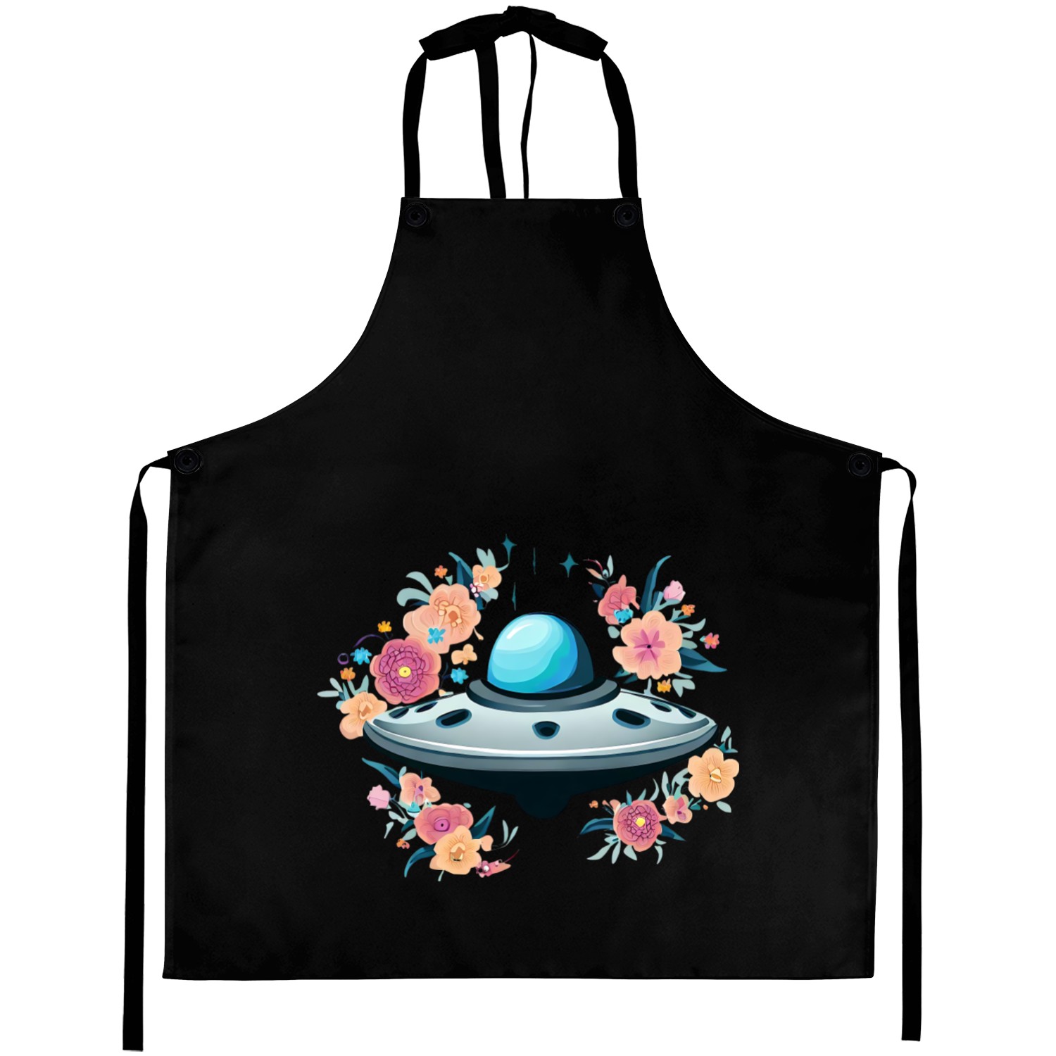 UFO surrounded by flowers Aprons