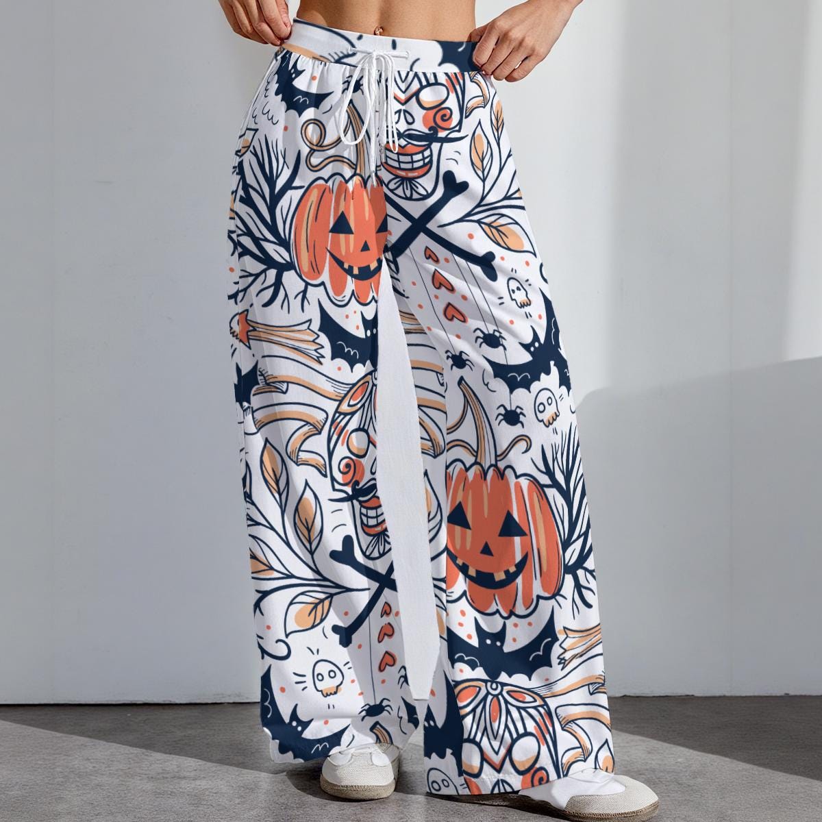 Halloween Print Womens Casual Pants, Spooky Pattern Leggings, Fall Lounge Wear