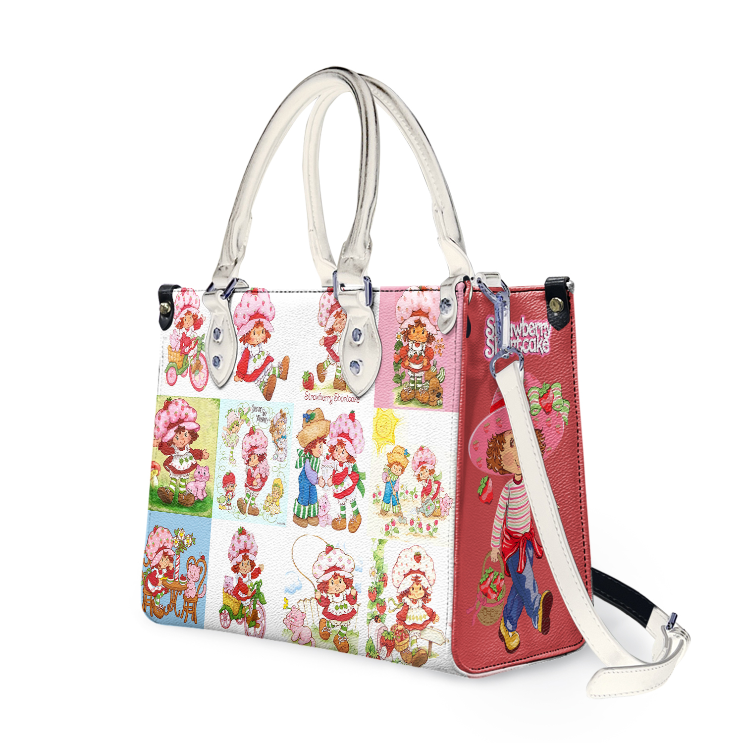 Strawberry Cartoon Leather Handbag, Strawberry Leather Bag, Lover Strawberry Leather Handbag