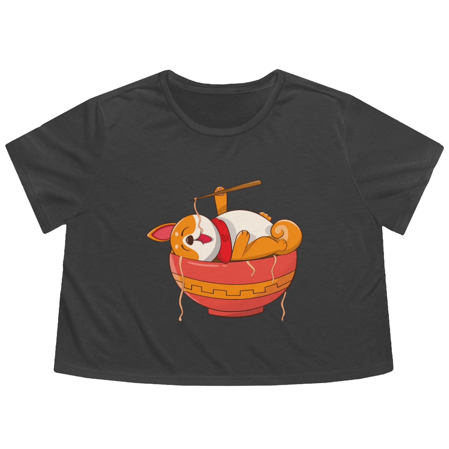 Kawaii Ramen Anime Dog Corgi Japanese Noodles Flowy Cropped Tees