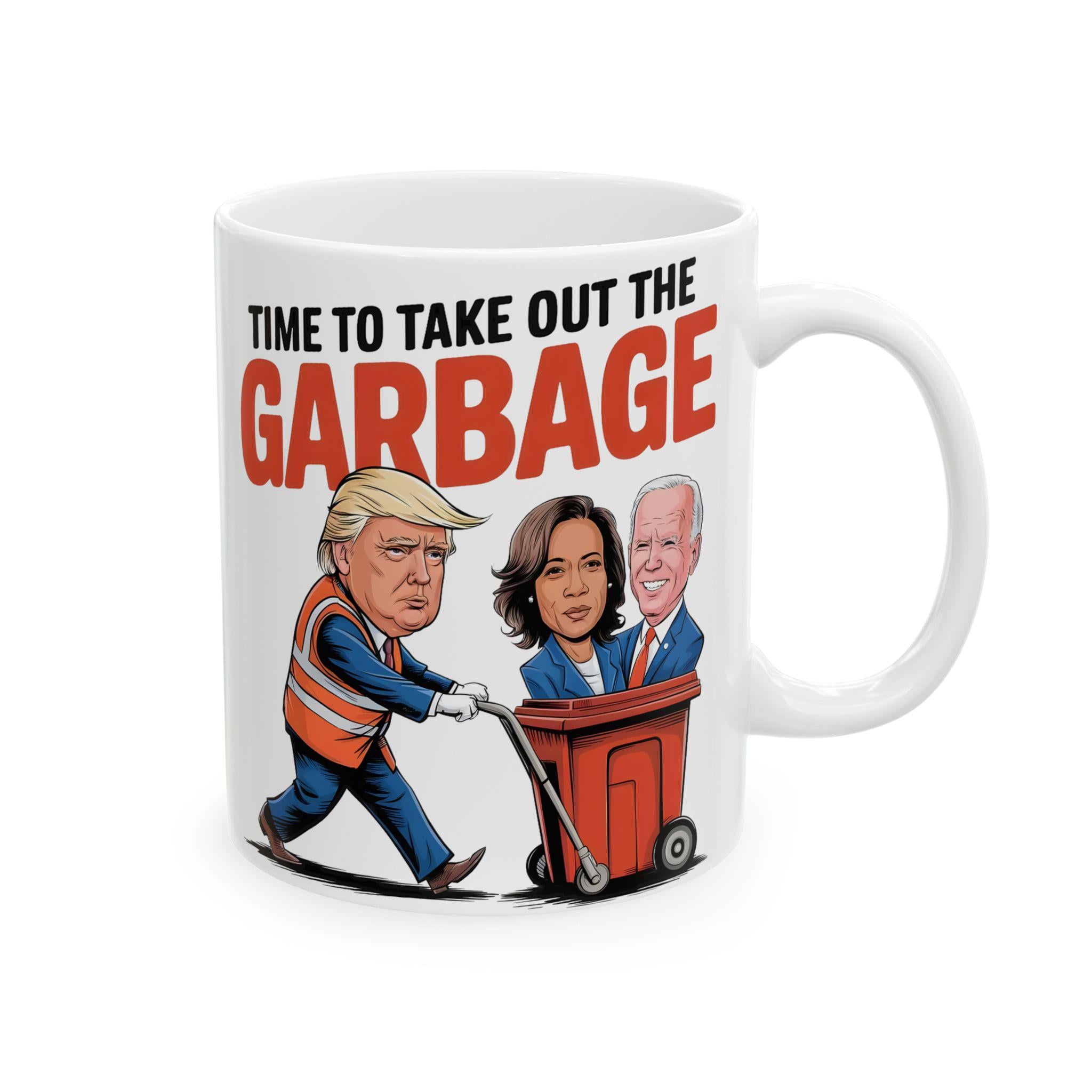 Trump Taking Out the Garbage Ceramic Mug, 2024 Election Funny Gifts, Trump 47 Patriotic Gift