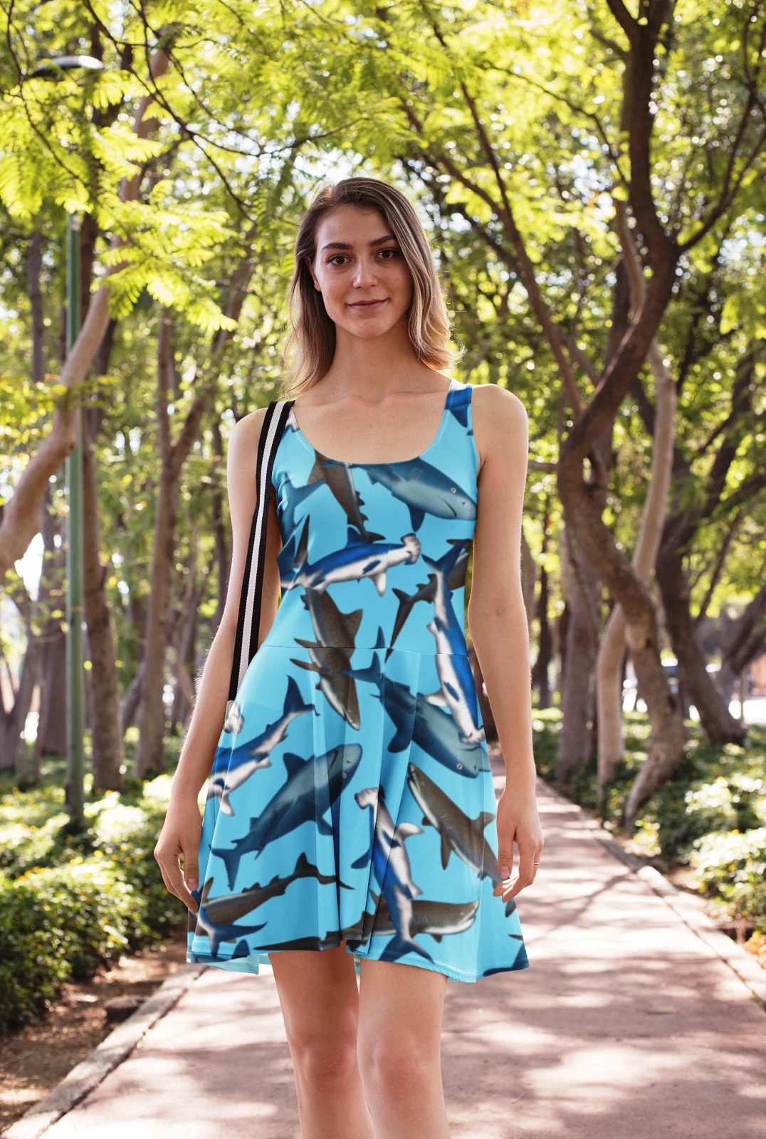 Women's Shark Sealife Fish Print Skater Dress
