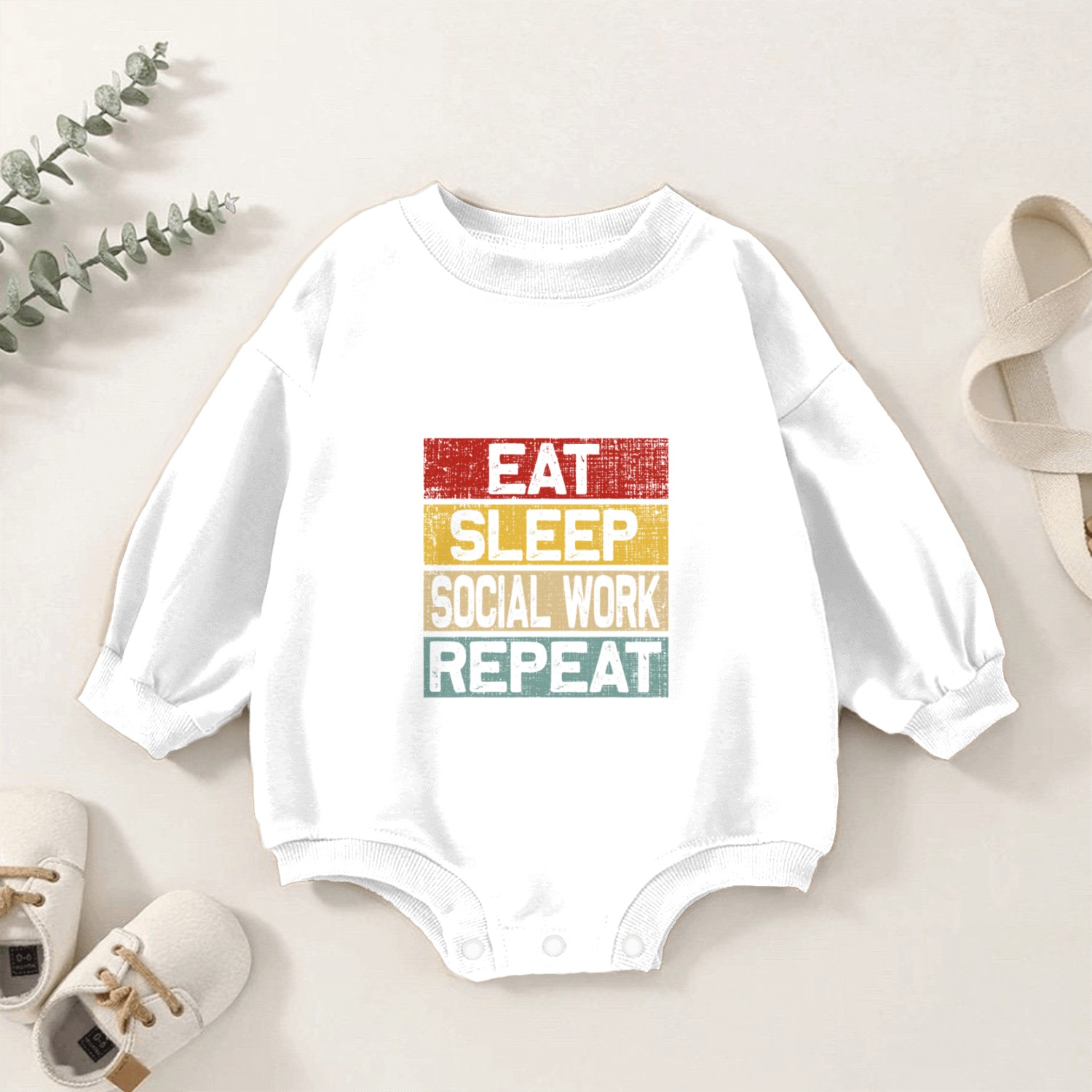 Eat Sleep Social Work Repeat Retro Vintage Social Baby Romper Sweatshirts