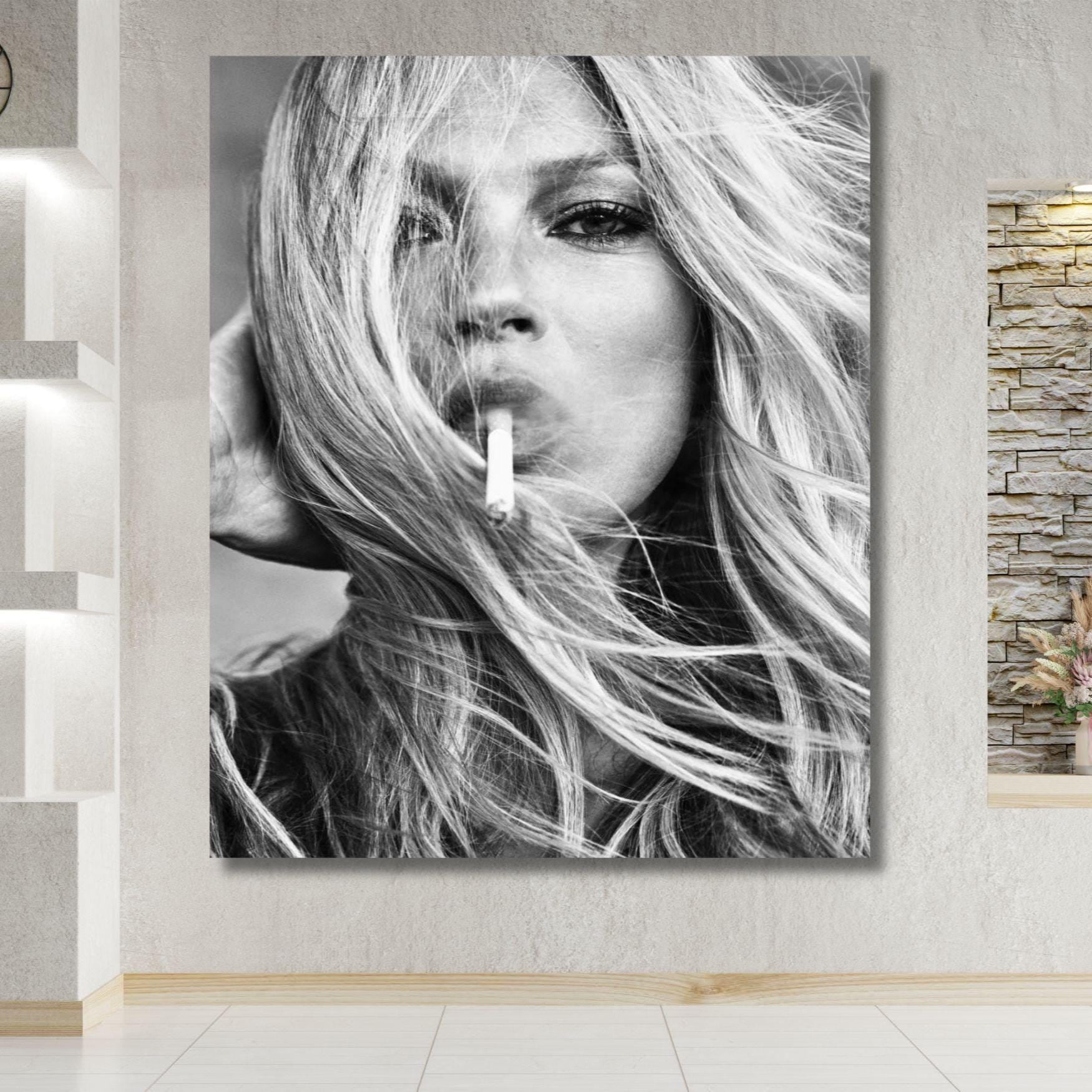 Kate Moss Smoking Canvas Ready-to-Hang Wall Art Kate Moss Poster Fashion Art Life is a Joke Fashion Poster Fashion Art Oversized Wall Art