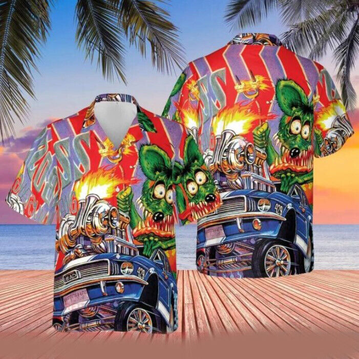 Hot Rat Fink Hawaiian Shirt Button Down Short Sleeve Hawaiian Shirt