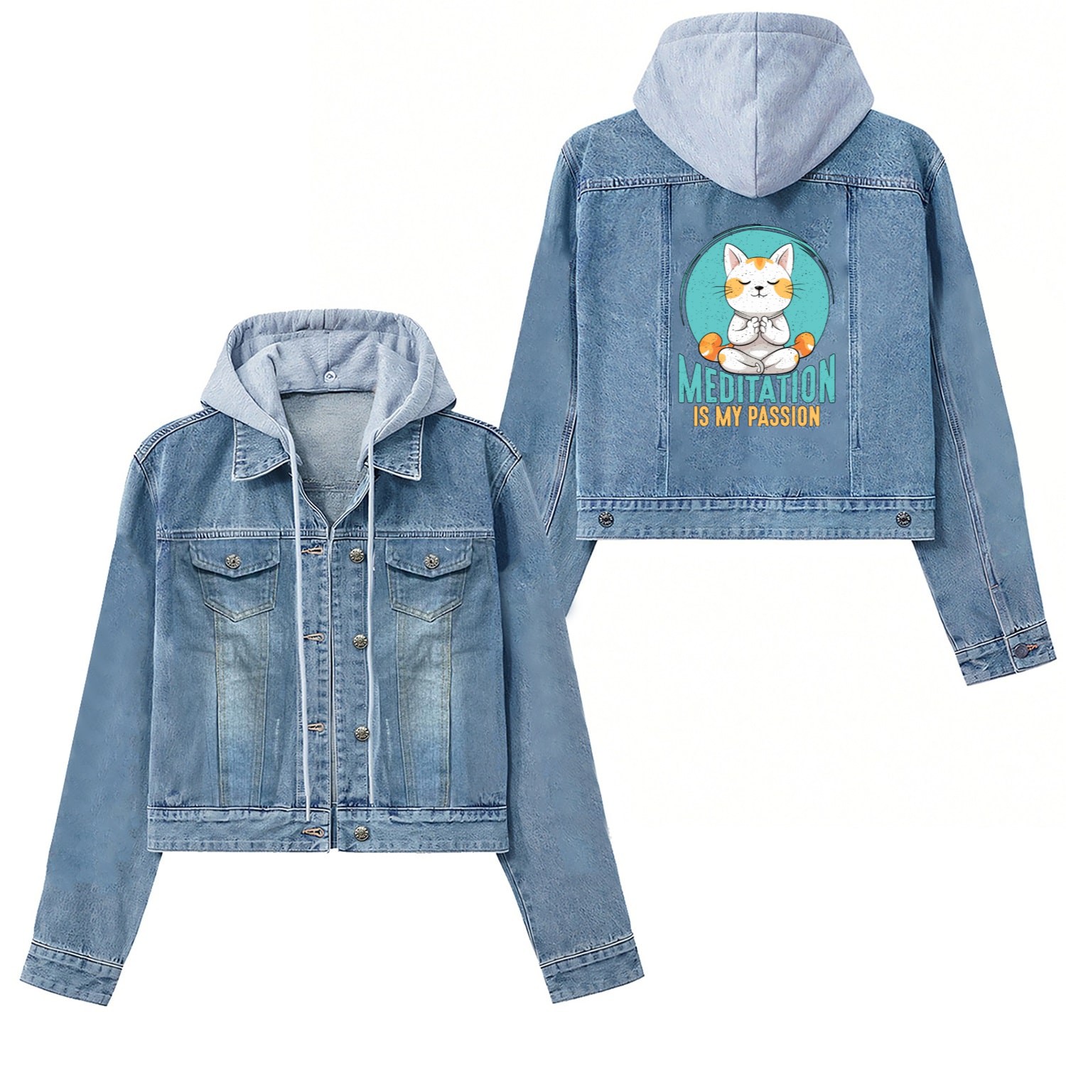 Meditation Is My Passion Relaxation Cat Lover Women's Denim Jackets