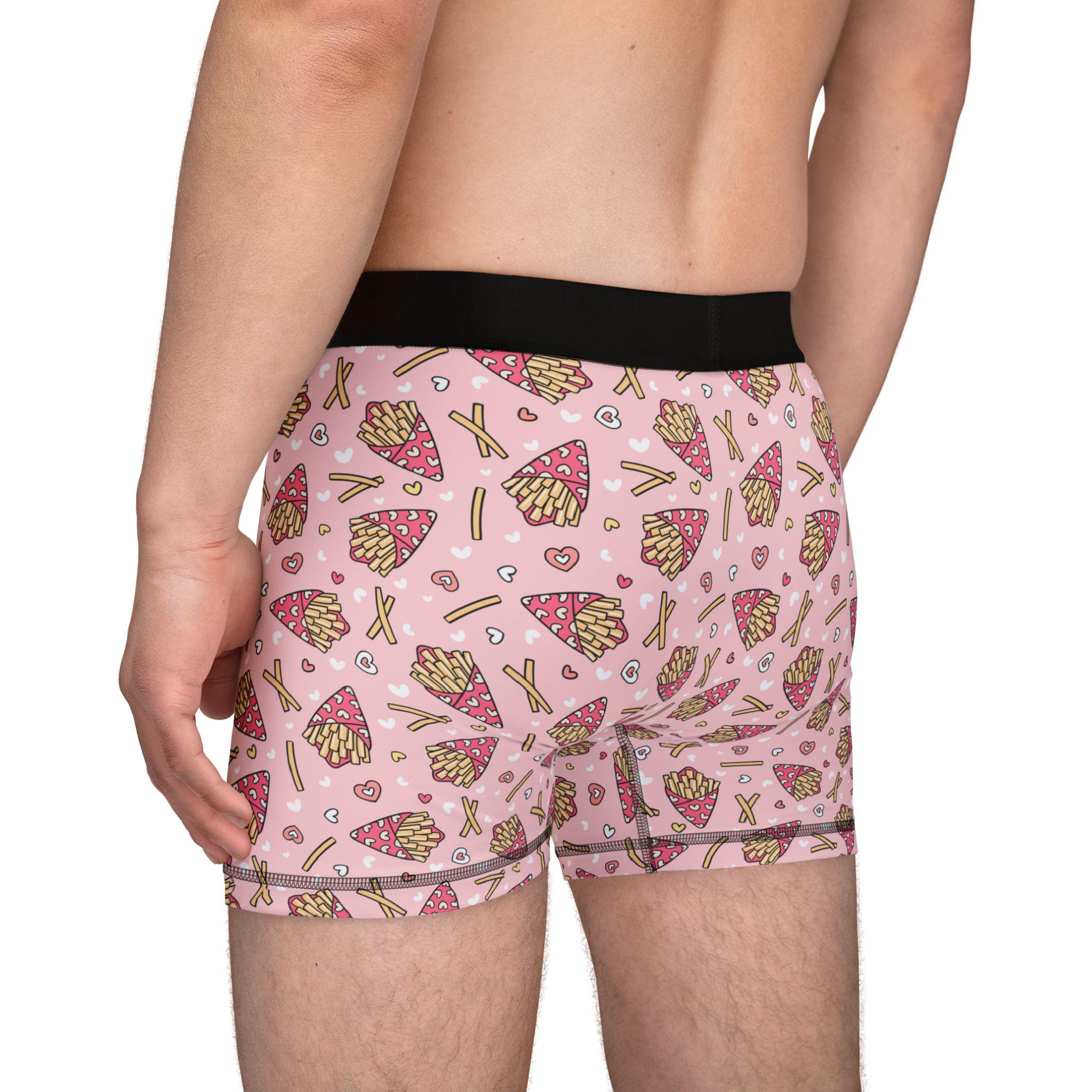 Valentine French Fries & Hearts Men Boxer, Cute Valentine's Gift, Comfortable Everyday Wear, Fun Underwear for Him, Romantic Loungewear