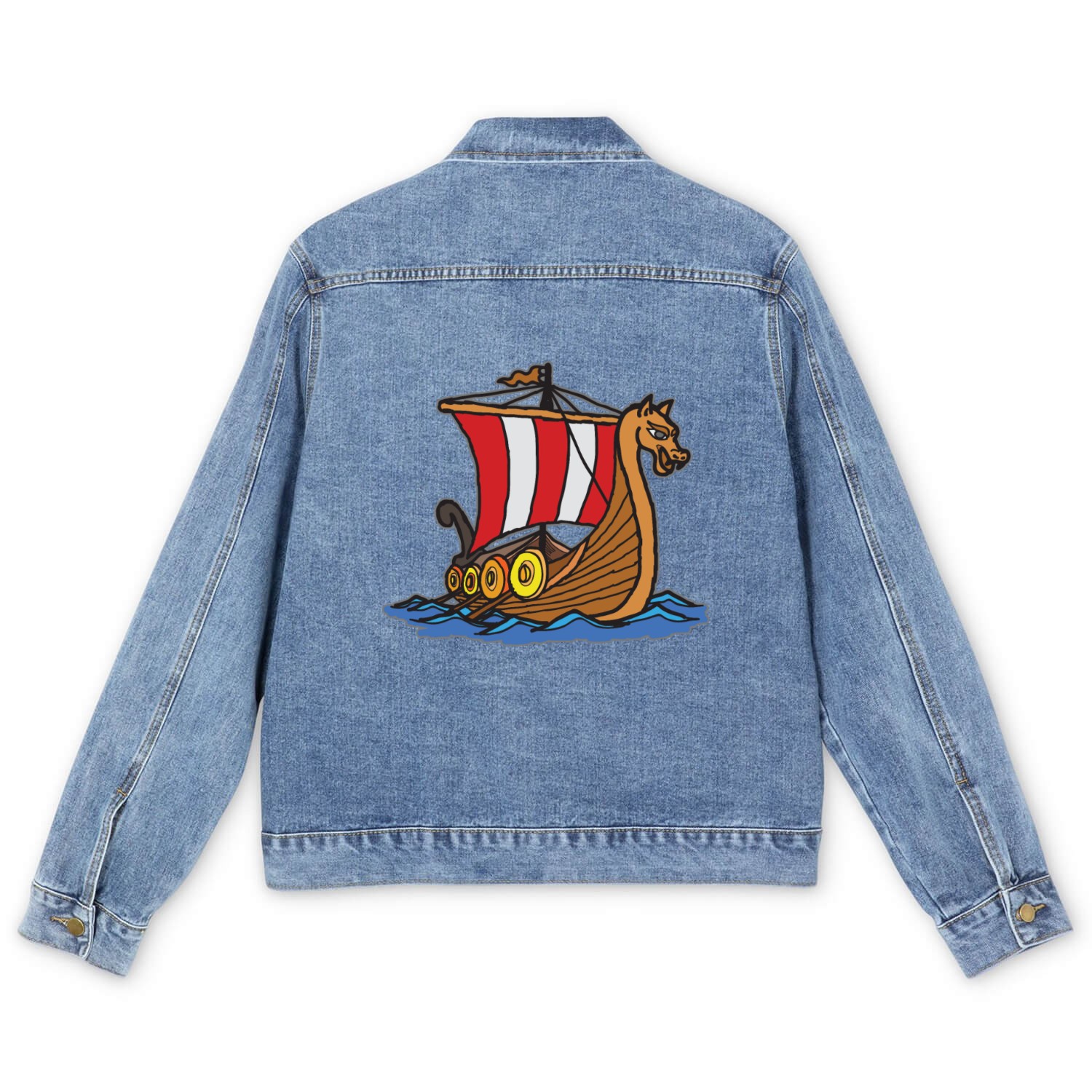 Sail The Mythical Seas With Viking Longship Design Men's Denim Jackets