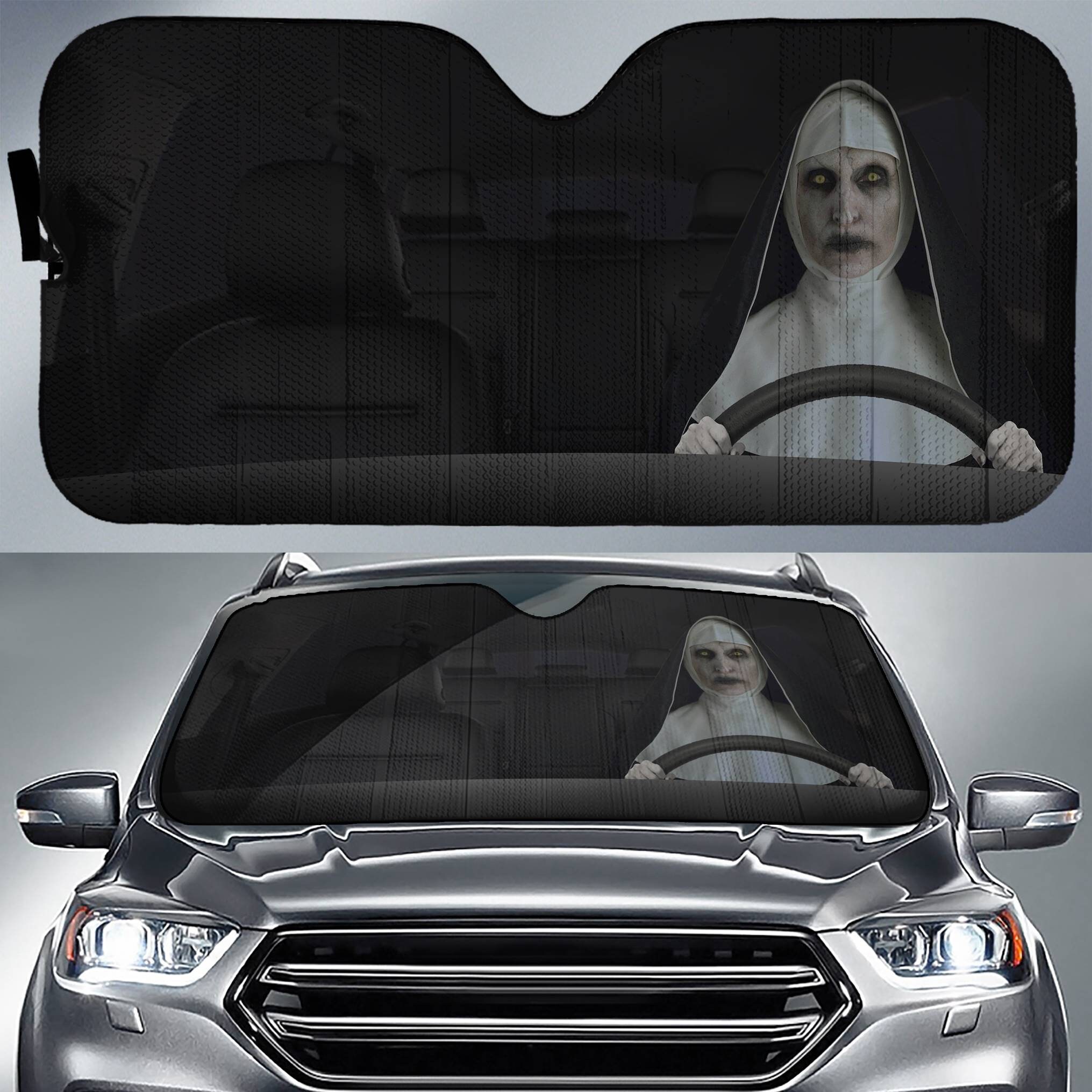 The Nun Car Sunshade Horror Halloween Car Sunshade Demon Nun Valak Horror Movie Car Sunshade