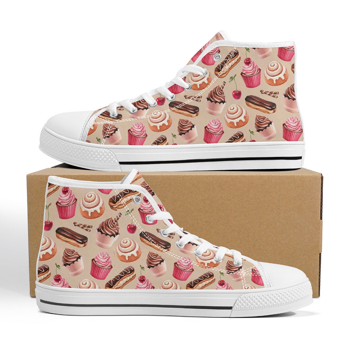 Cute Cupcake High Top Sneakers, Cake Shaped High Top Sneakers