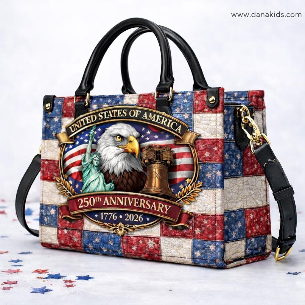 USA 250th Anniversary Leather Handbag for Women, Patriotic Eagle Purse, Fourth of July Bag