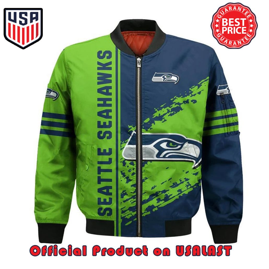 SEATTLE SEAHAWKS BOMBER JACKET 3D PRINTED LOGO PATTERN IN TEAM COLOURS