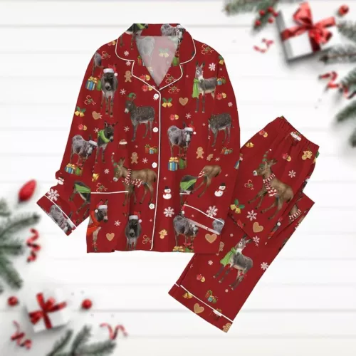 Christmas Donkey Pajamas Set, Farm Donkey Xmas Shirt, Donkey Lover Gift