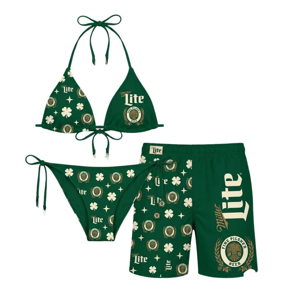 [Shorts not included] Lucky Clover Beer Brand Bikini, St. Paddys Day Party Swimsuit, Let's Drink and Make Bad Decisions Green Beachwear Set