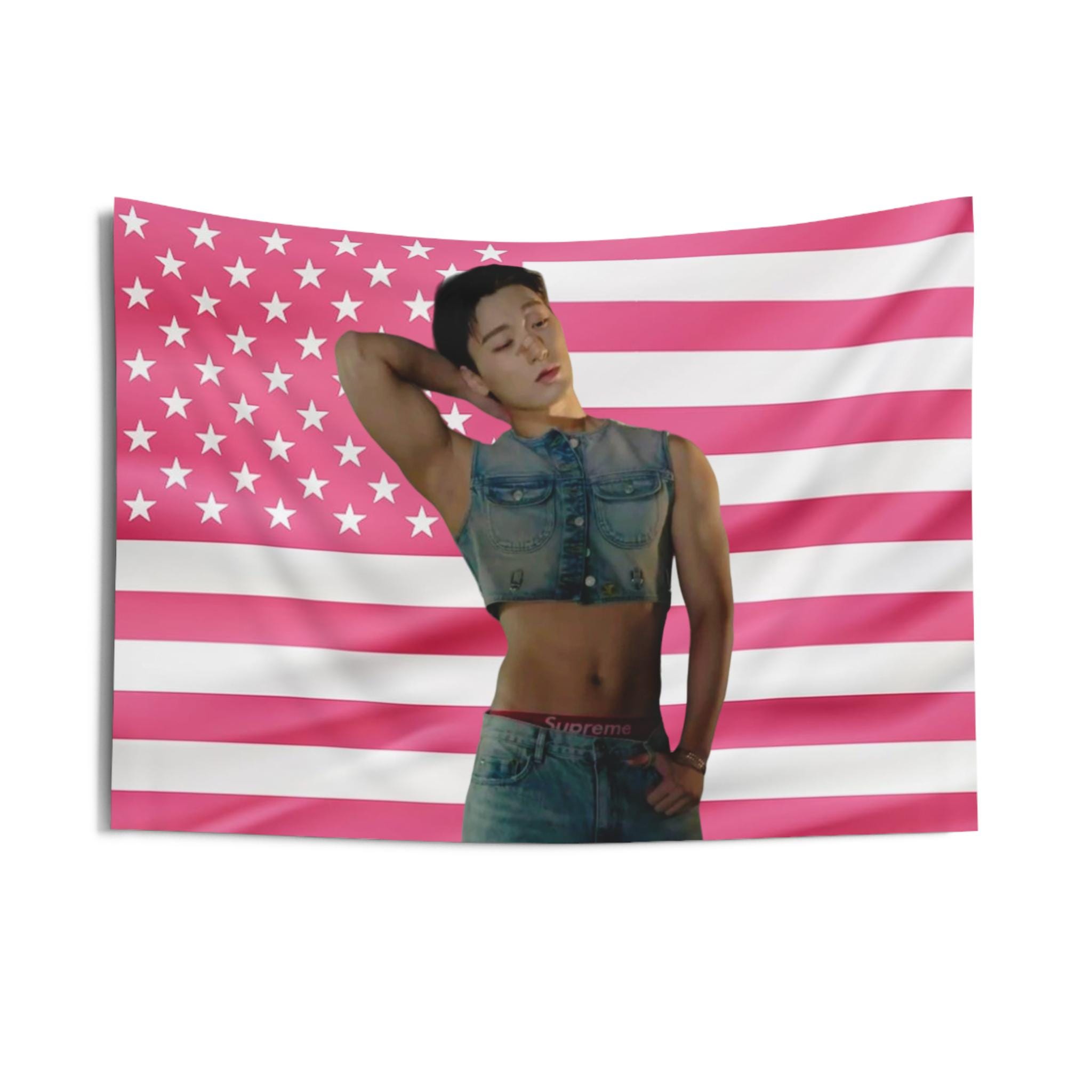 Ateez San American Flag Tapestry, Ateez San Pink American Flag Banner, San pink flag, San flag,Gift for kpop Atiny Fan,Ateez San Wall decor
