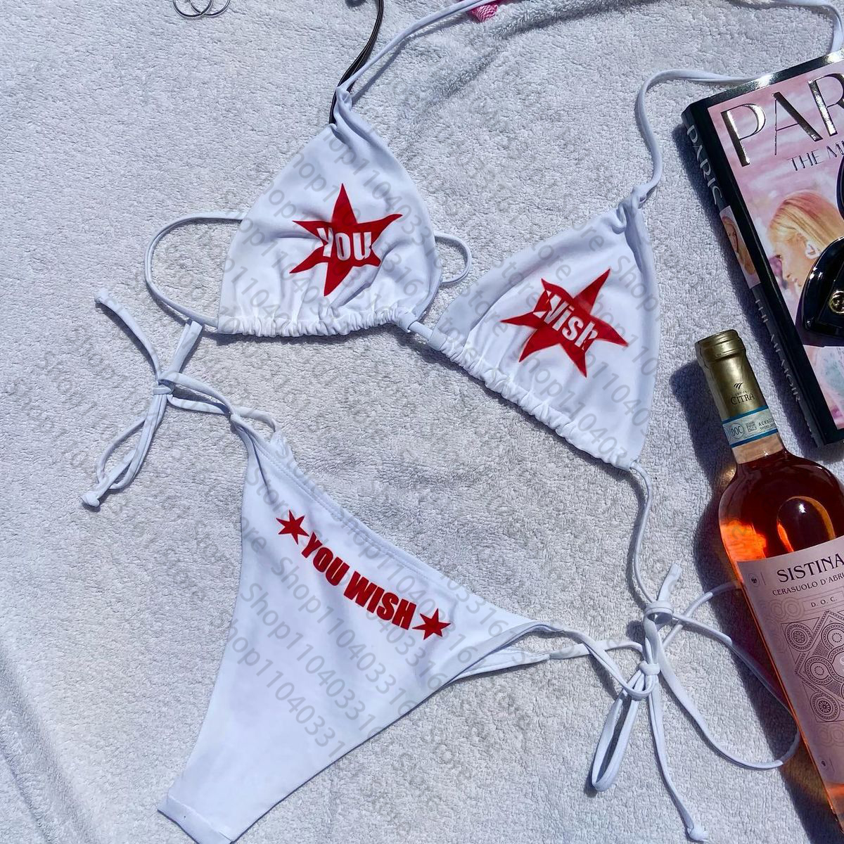 Y2K Style Letter Print Bikini Set, Women's Two-Piece Swimsuit, Thong Bikini, Punk Gothic Bathing Suit