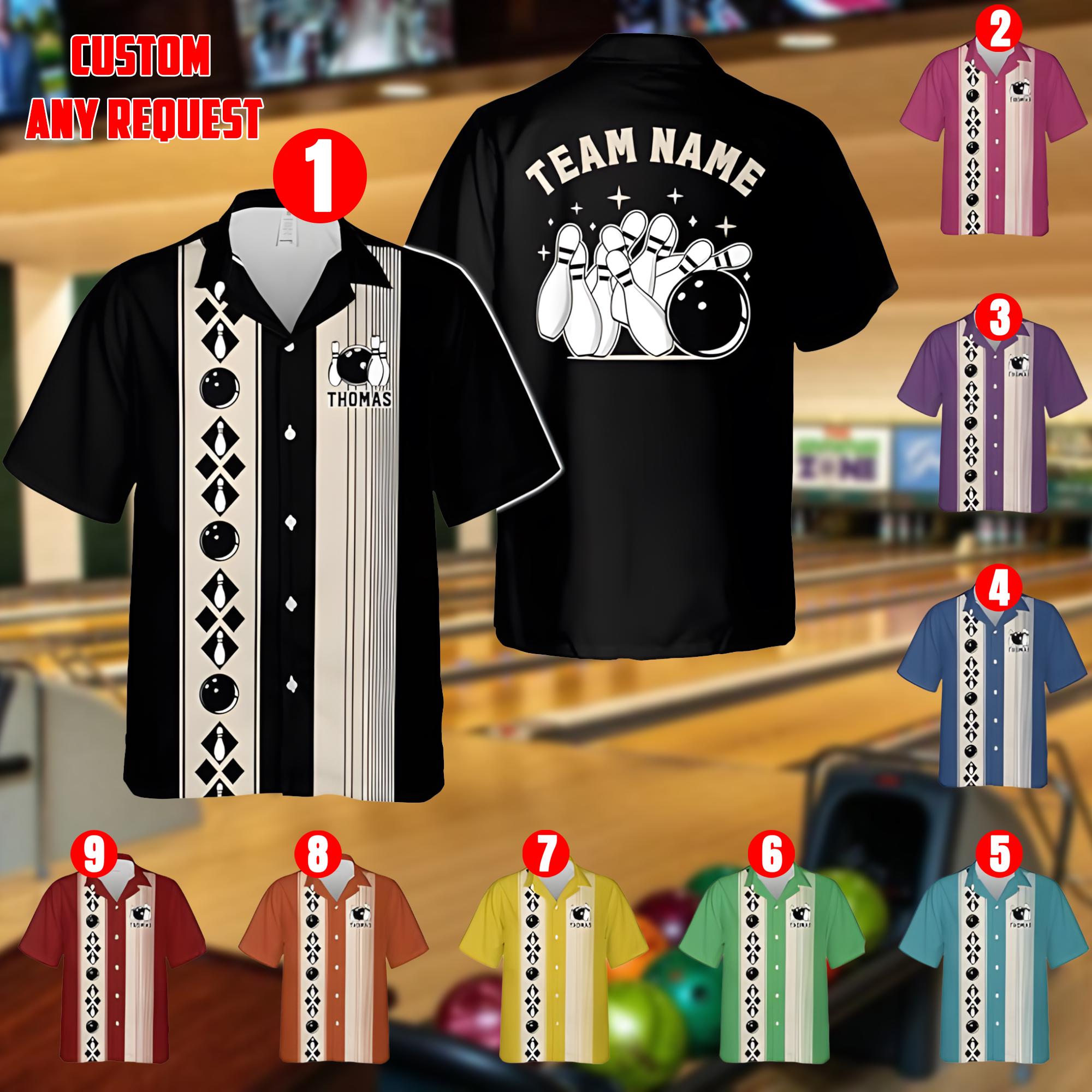 Personalized Retro Bowling Hawaiian Shirt, Custom Team Bowling Apparel, Gift for Bowlers