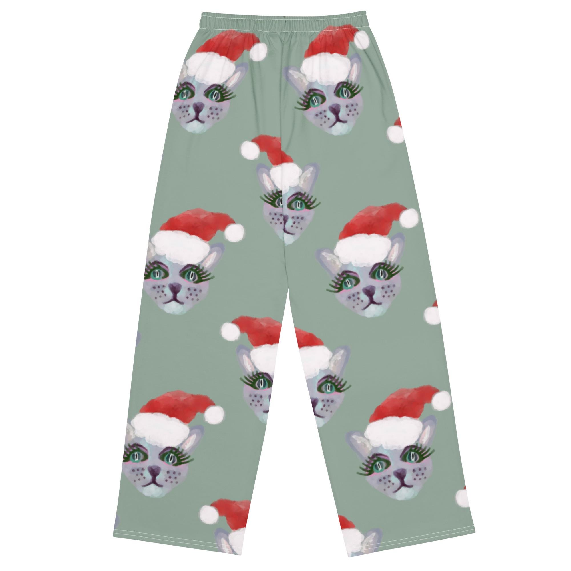 Womens Christmas Cats Pajama Pants: Family Matching Holiday Loungewear