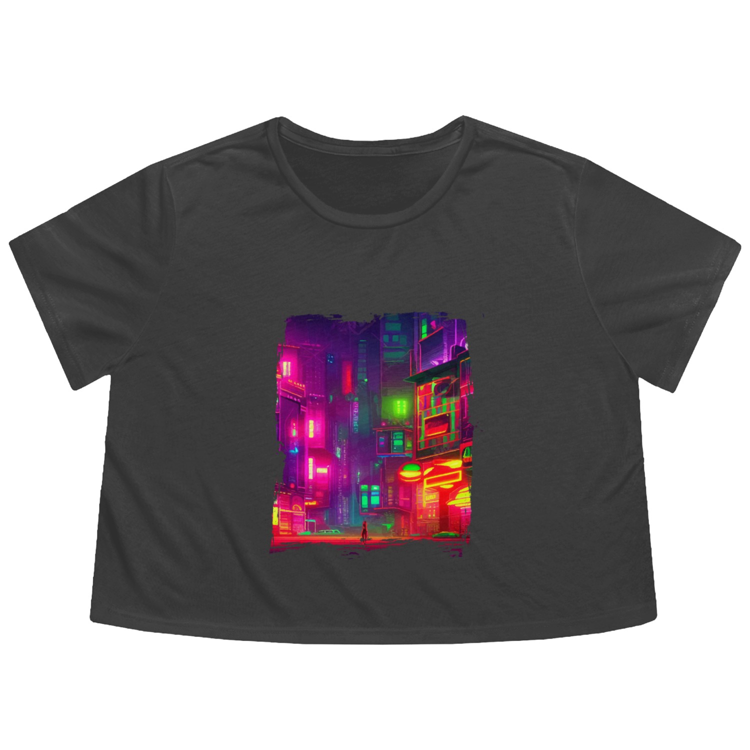 Cool Japanese World Japan Neon City Flowy Cropped Tees