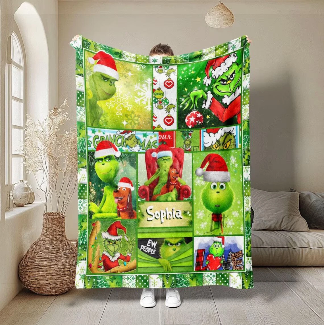 Personalized funny character Christmas Fleece Blanket, Christmas Blanket Gift
