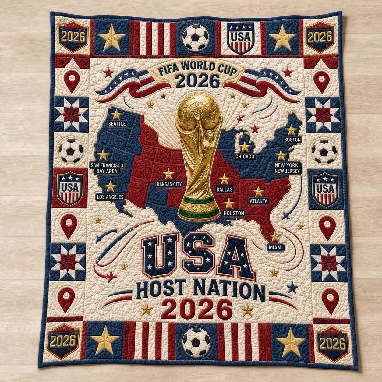 USA 2026 Quilted Blanket, Host Nation Soccer Throw, Patriotic World Cup Fan Gift
