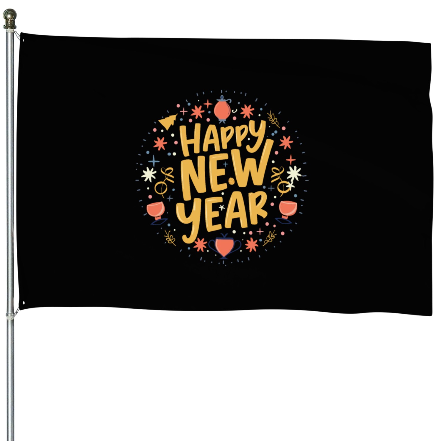 Happy New Year Typography design House Flags