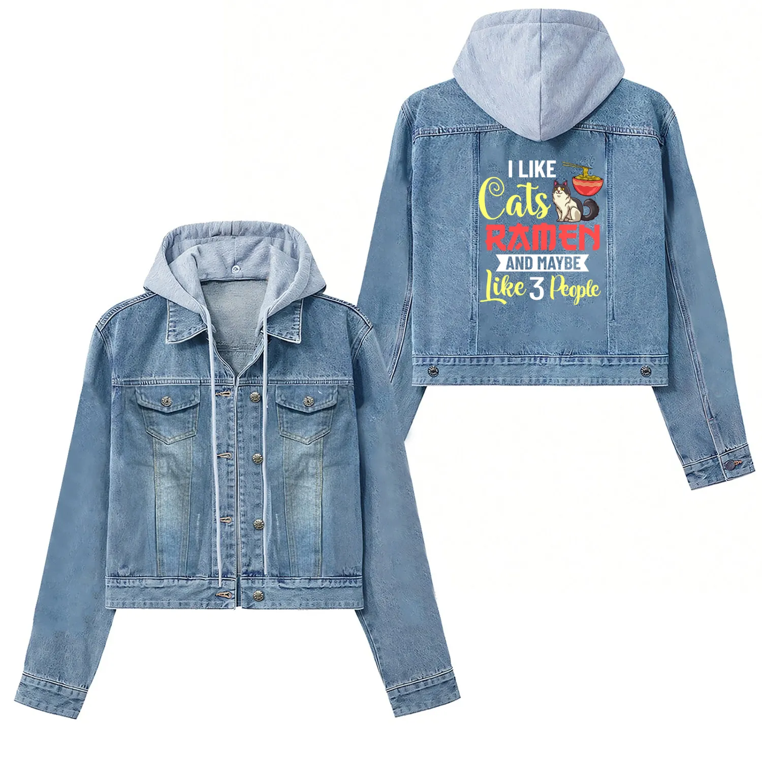 Ramen Cat Bowl Chicken Noodle Soup Japanese Women's Denim Jackets