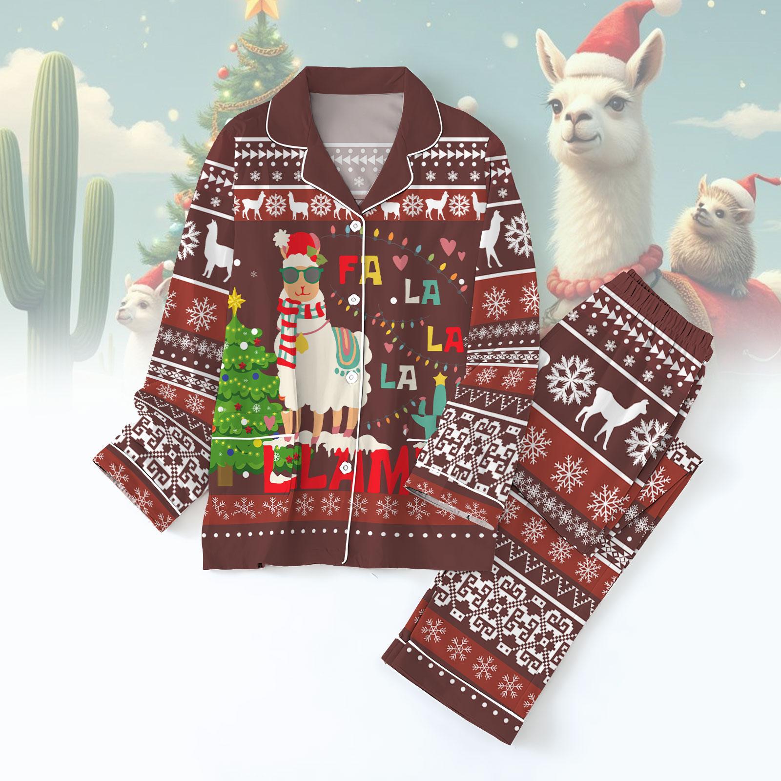 Llama Christmas Pajamas, Fa la La Llama Xmas Holiday Pajamas, Alpaca & Llama Santa Clause Pj Set, Farm Animal Xmas Set Of Pajamas