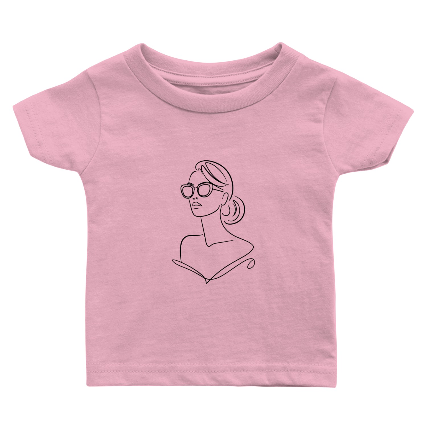 Elegant Line Art Stylish Woman with Sunglasses Baby T Shirts