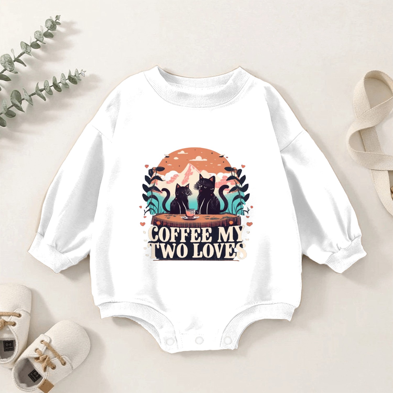 Cats and Coffee Two Loves Baby Romper Sweatshirts