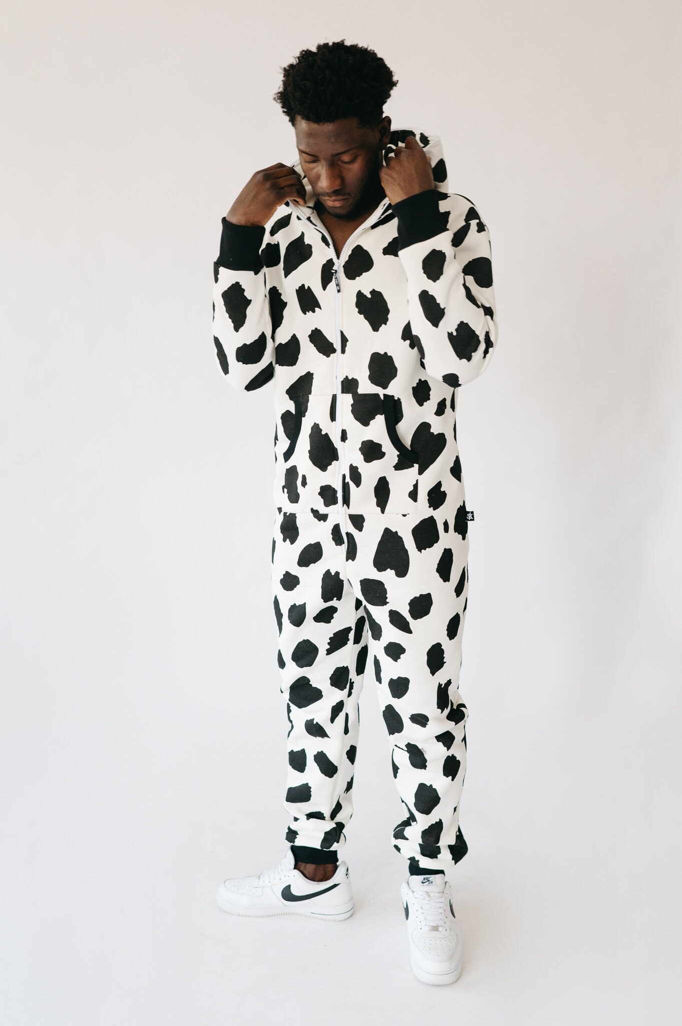 Adult Overall, cow print Men's Hooded Jumpsuit | Christmas Pajama Outfits | Family Matching Pajamas