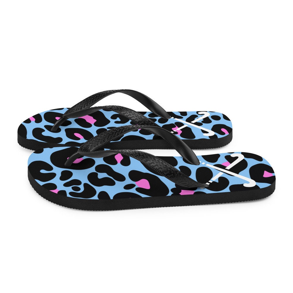 Festival flip-flops by StudioSaltHy - Party Leo design with hockey stick