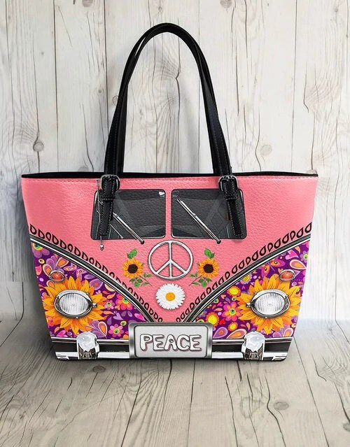 Hippie Peace Leather Bag, Crossbody Bag, Leather Bag, Leather Tote Bag, Shopping Bag, Shoulder Bag