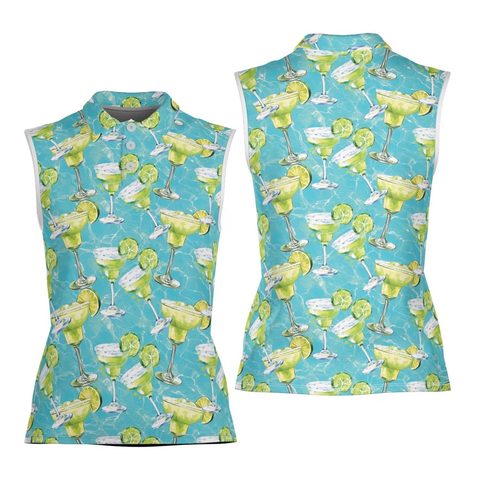 Margarita Women's Sleeveless Golf Polo Tropical Cocktail Summer Drink Polo Top Vacation Beach Golf Shirt