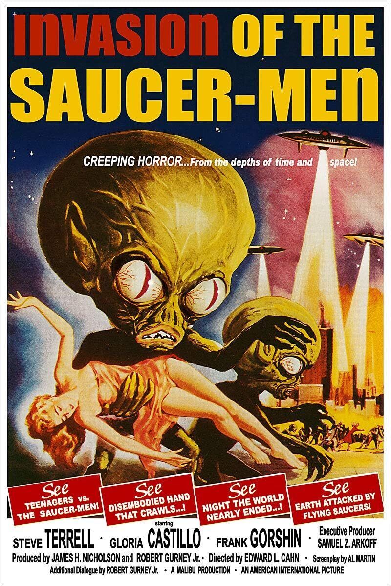 Vintage Science Fiction Horror Movie Poster Canvas Invasion of The Saucer-Men