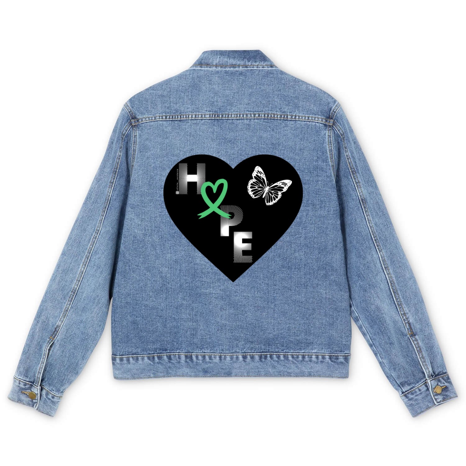 Liver Cancer Hope & Butterfly Heart Grn/White/Blk Men's Denim Jackets