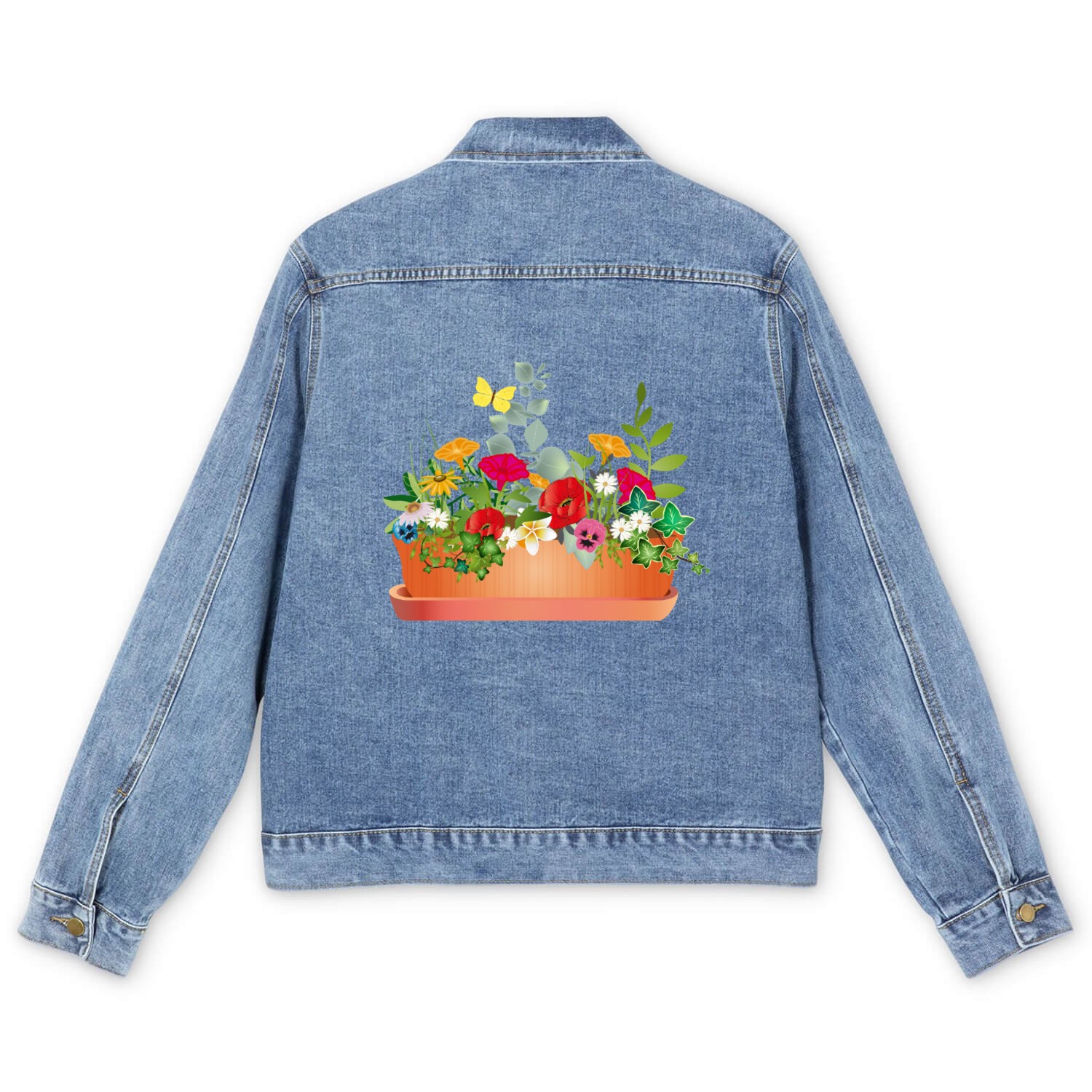 Colorful floral splendor in a flower box Men's Denim Jackets